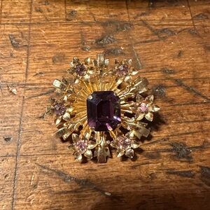 Elegant Gold and Purple Brooch and matching earrings